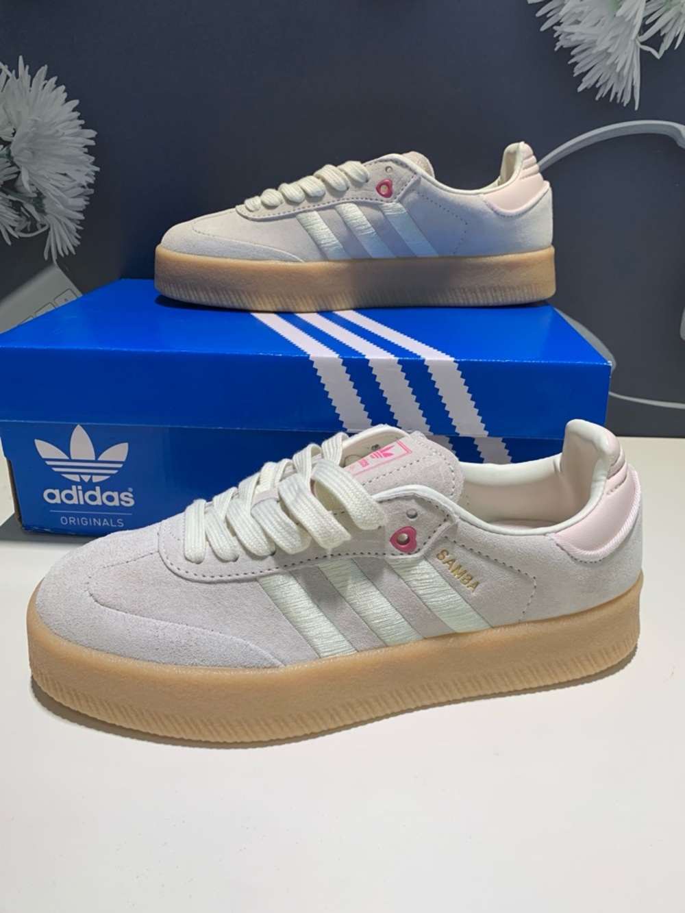 adidas Samba Platform Sneakers - Cream & Pink Accents - Picture 2 of 5